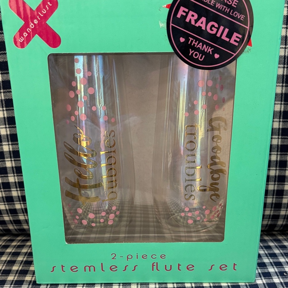 Wanderlust Stemless Flute Set - Gold and Pink